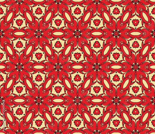 pattern in Russian hohloma style. Red and golden color. Vector illustration. Geometry style.