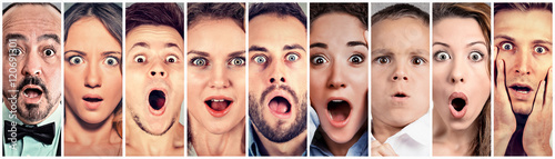 Obraz na plátně Surprised shocked people. Human emotions reaction