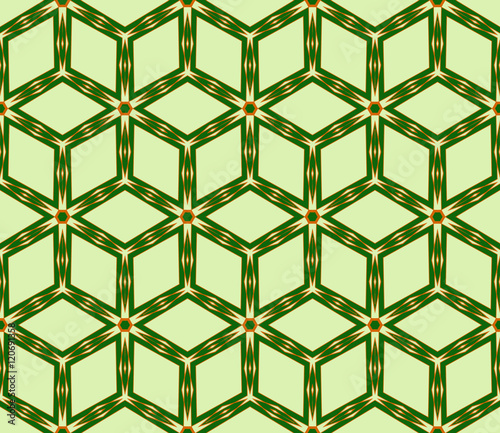 Seamless vector illustration with the image of a polygonal pattern with illusion cube. green color