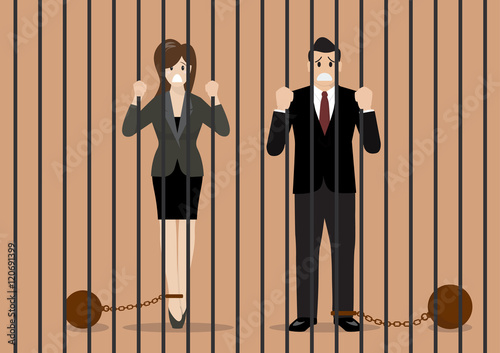 Business people with weights in prison
