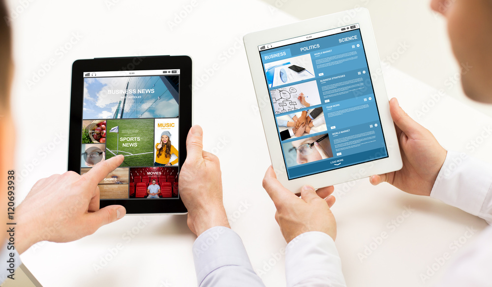 close up of businessman hands with tablet pc