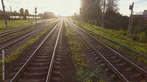 aerial view of railway tracks at sunset photo