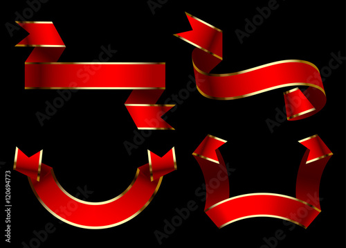 Red ribbons set isolated on black