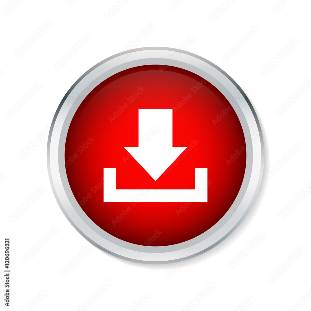 Download icon on red round button - Vector Download icon on red round button - Vector
