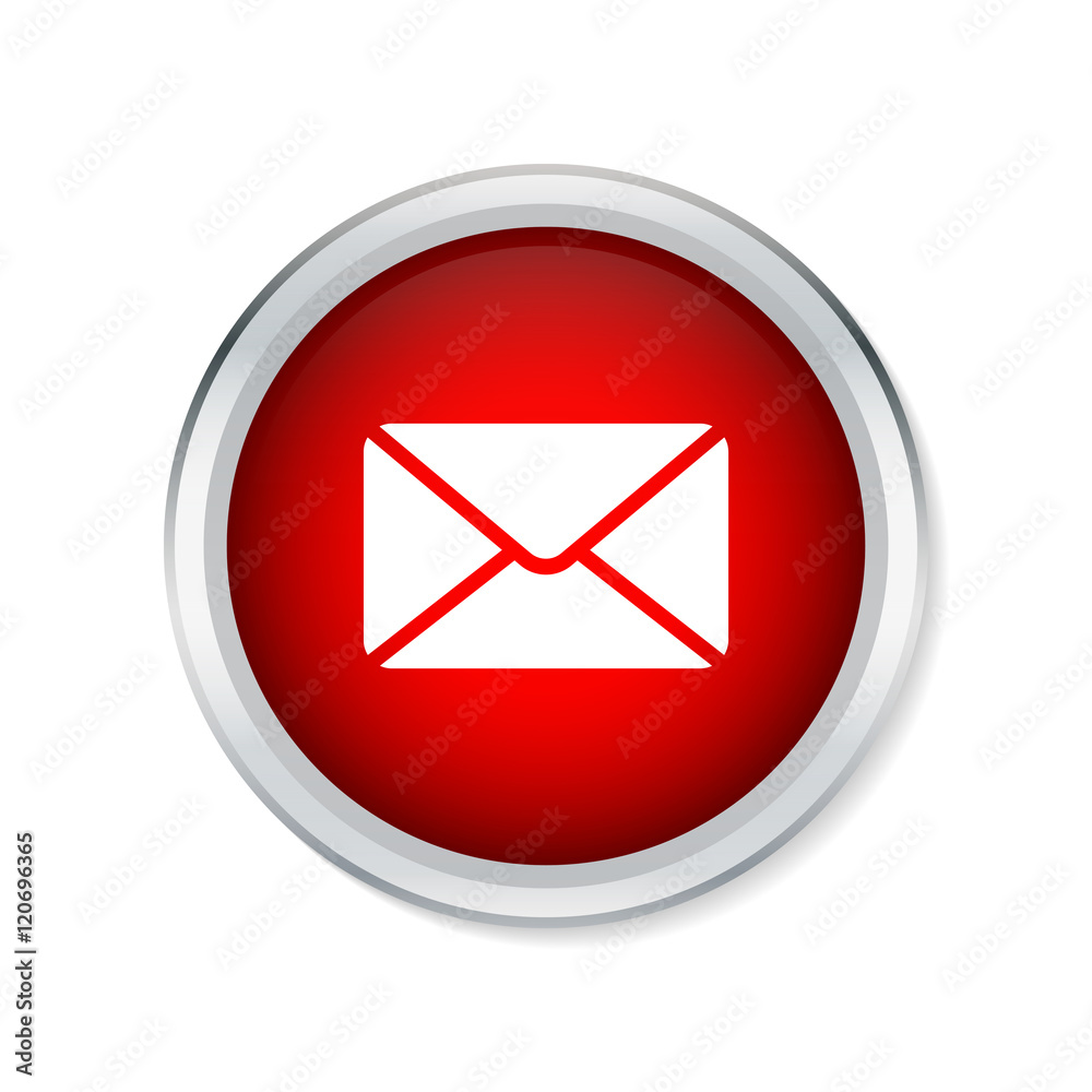 Email icon on red round button - Vector Email icon on red round button - Vector