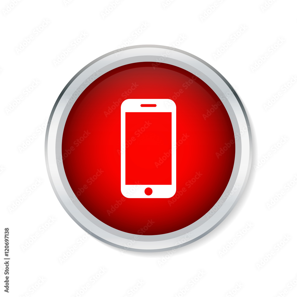 Smart phone icon on red round button - Vector Smart phone icon on red round button - Vector