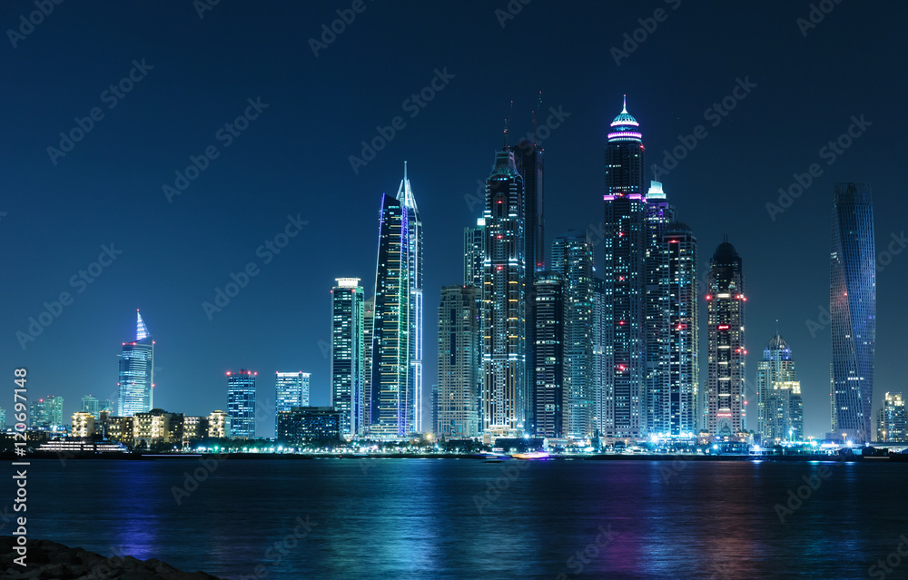 General view of the Dubai Marina at night General view of the Dubai Marina at night