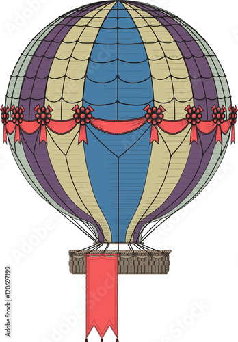 Vintage Hot Air Balloon. Hanging banner at the bottom of the basket can be easily removed, increase or decrease in the vector file.