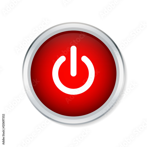 Start icon, power button on red round button - Vector