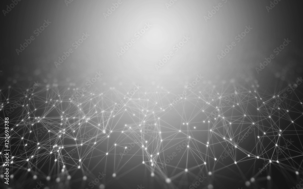 Abstract Polygonal Space Black and White Background with Low Poly Connecting Dots and Lines - Connection Structure - Futuristic HUD Background