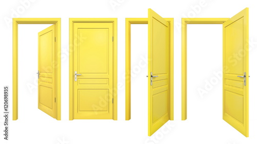 Collection of yellow doors, isolated on white