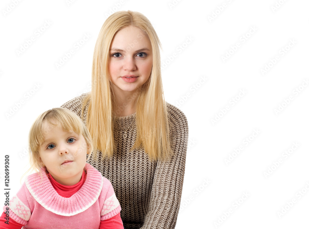 Mom and daughter on a white background Mom and daughter on a white background