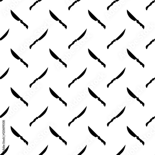 Silhouettes Knives Seamless Pattern on White. Kitchen Accessories. Bladed Weapons Collection