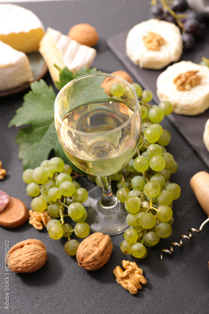 white wine,grape and cheese