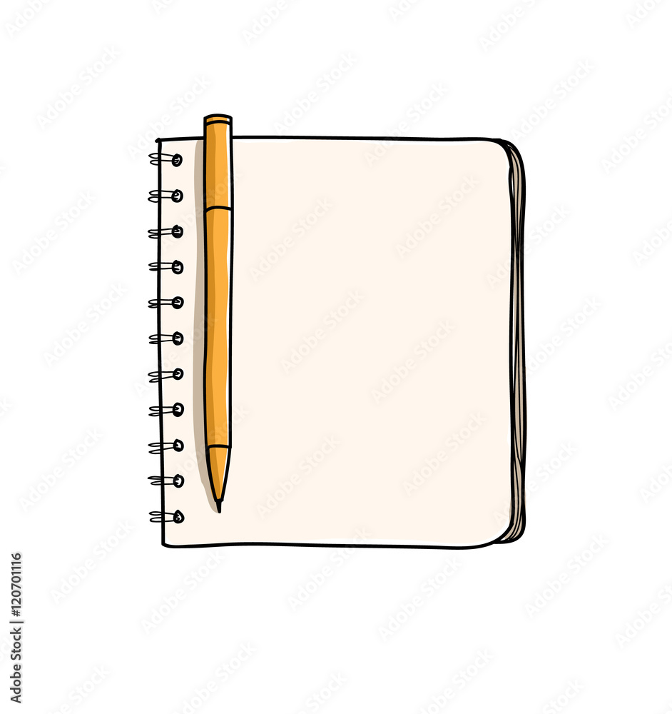 vector notebook with pen hand drawn art cute illustration Stock Vector