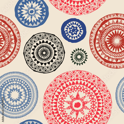 Mandala. Abstract round ornament seamless vector pattern. Tribal grunge texture