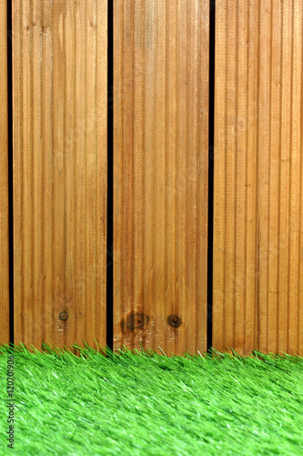 Artificial grass and wood panel