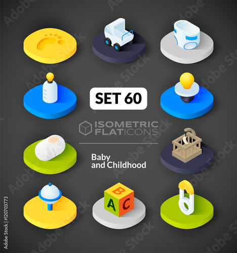 Isometric flat icons set 60