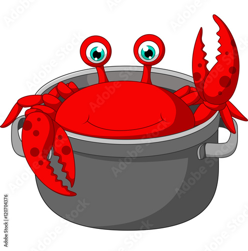 Cartoon funny crab being cooked in a pan