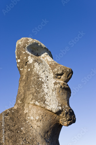 South America, Chile, Rapa Nui, Easter Island, Tongariki, lone monolithic giant stone Moai statue photo