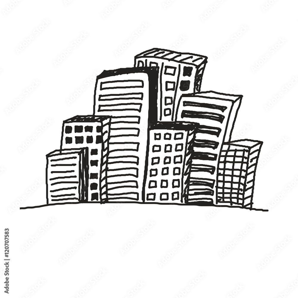 Obraz premium Hand drawn Architectural(Idea, Drawing, City) on white background.