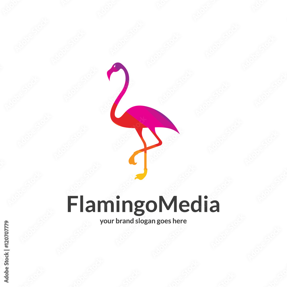 Fototapeta Flamingo media. Polygonal logo. Easy to edit change size, color and text.