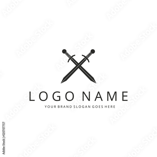 Two crossed sword. Warrior logo. Dragon media logo. Easy to edit change size, color and text.