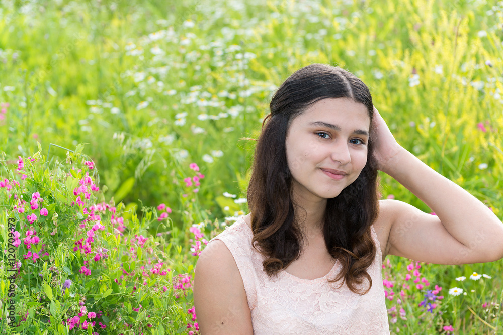 Portrait of Pretty teen girl outdoors in summer Portrait of Pretty teen girl outdoors in summer