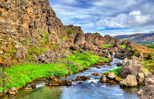 Water in a fissure between tectonic plates in the Thingvellir National Park, Iceland photo