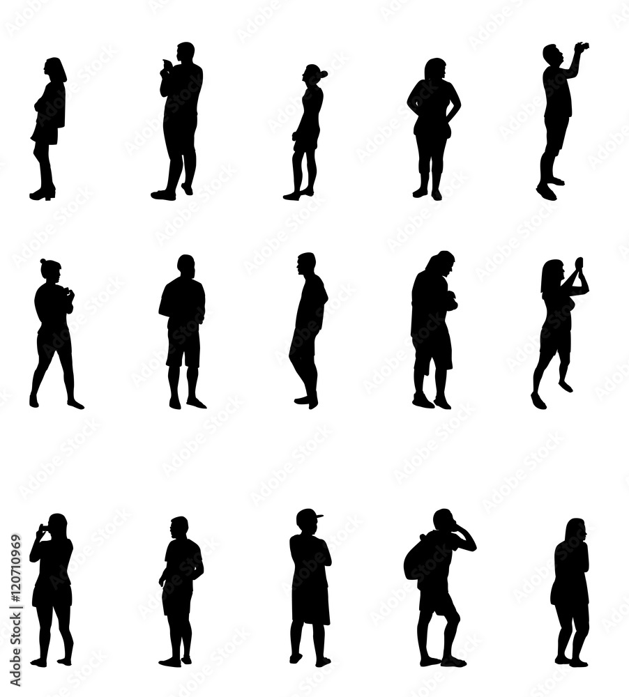 Fototapeta premium Black and White Silhouettes of People Vector Illustration.