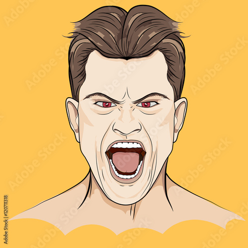 Anger Man Screaming ,Hand Drawn Vector Illustration
