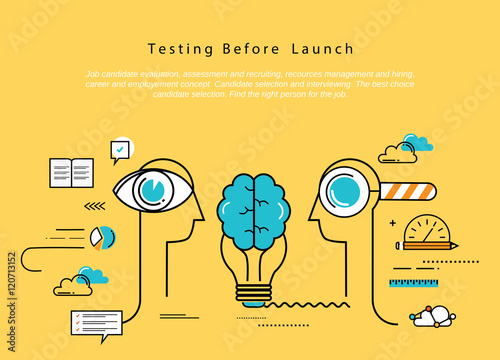 Line flat vector business design and infographic elements for website design process, application development, analysis, concept and strategy, designing and testing, optimization and launching