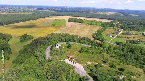 Limestone rockand rural landscape in Jura Krakowsko-Czestochowska. Poland. View from above. photo