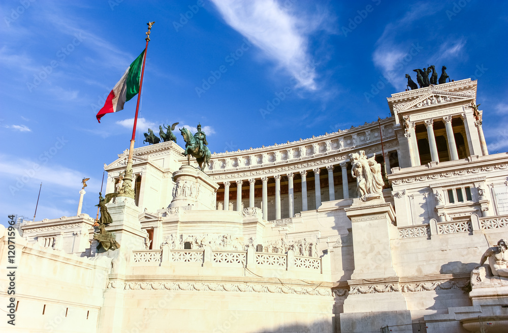 Sunset at National Monument to Victor Emmanuel II in Rome, Italy