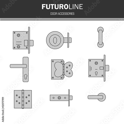 door lock, door furniture, room door part, accessories. futuristic gray line element. vector illustration