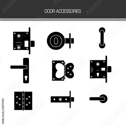 door lock, door furniture, room door part, accessories. futuristic lines black white element. vector illustration