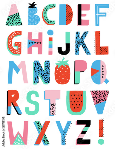 Hand Drawn Summer Creative Alphabet.