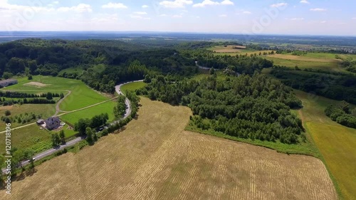 Limestone rockand rural landscape in Jura Krakowsko-Czestochowska. Poland. View from above. photo