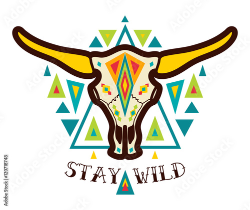 Cow skull in boho style. American native