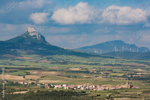 Small village in La Rioja with the Sierra de Cantabria mountains near Laguardia, La Rioja, Spain photo