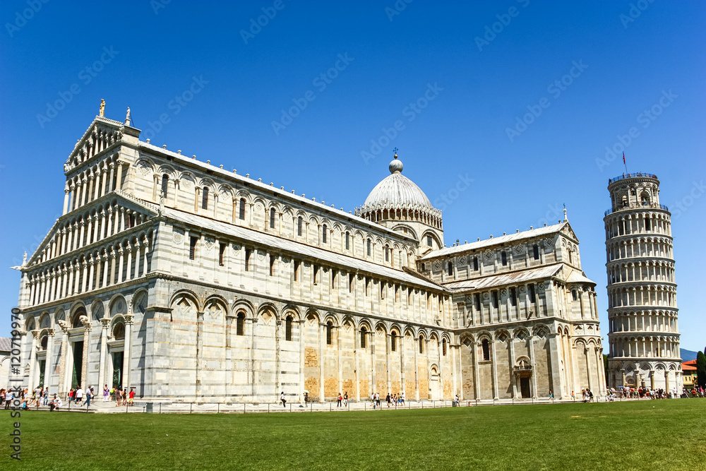 Cathedral of Pisa and Leaning Tower in Pisa, Italy.
