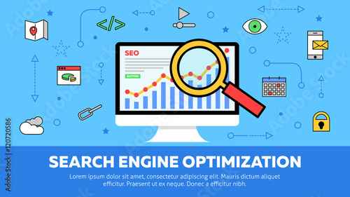 Search Engine Optimization Concept with Monitor and Magnifying Glass
