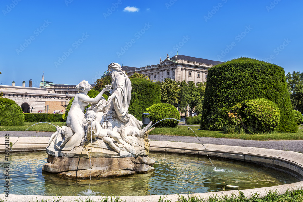 Beautiful view of park Maria-Theresien-Platz and sculpture in Vi