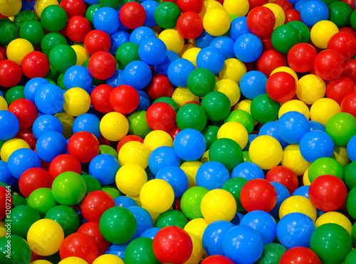 Plastic balls in playroom background