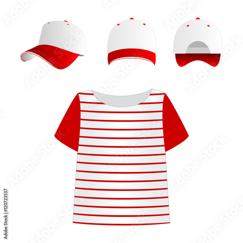 Sailor set t-shirt and cap red with white line vector illustration