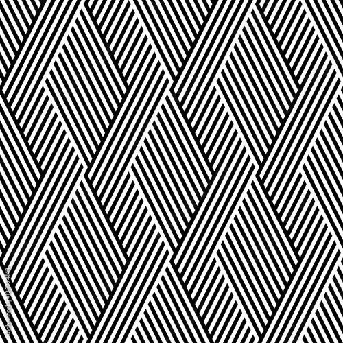 Vector seamless texture. Modern abstract background. Monochrome repeating pattern with rhombus slanting stripes located on the background.