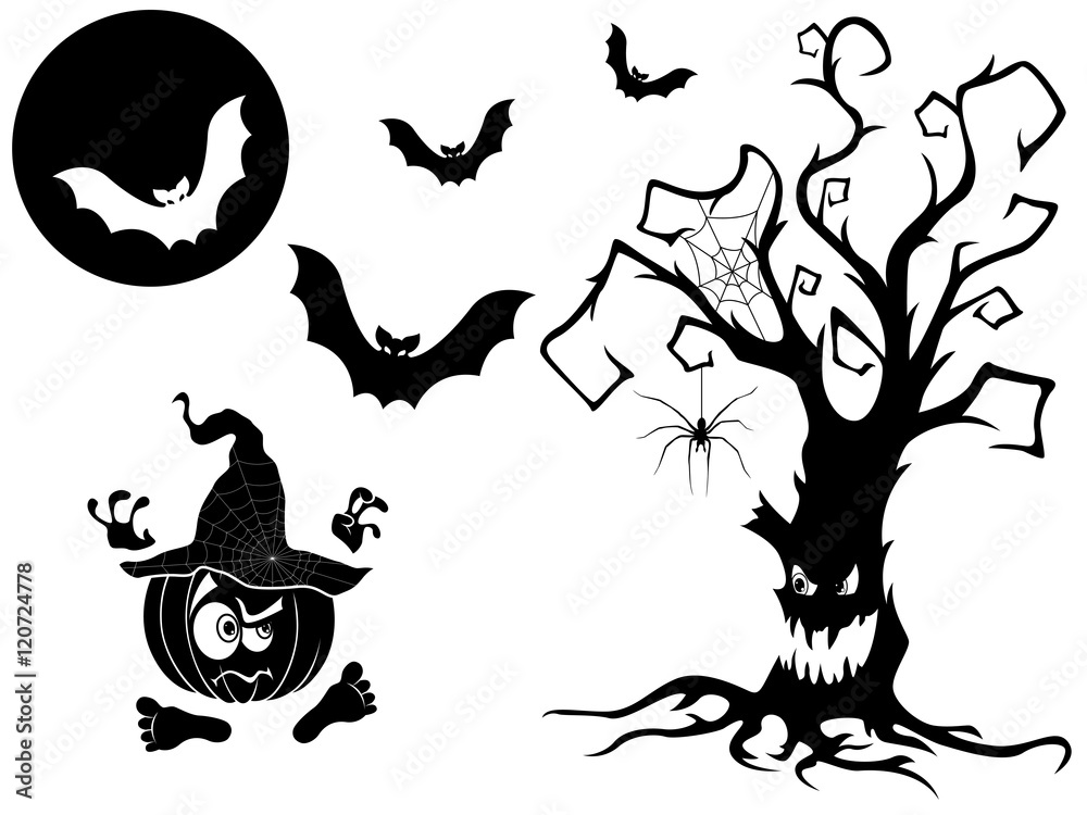 Fototapeta premium Set of different Halloween vector silhouettes