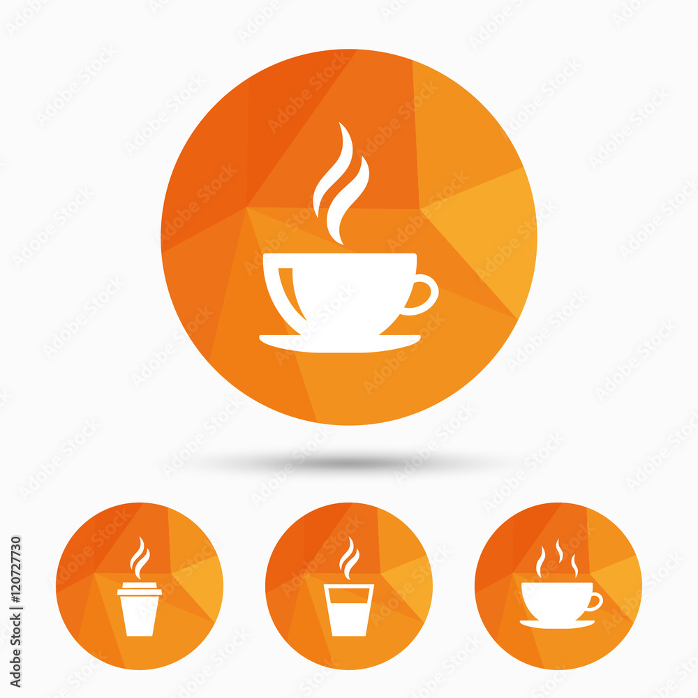 Coffee cup icon. Hot drinks glasses symbols.