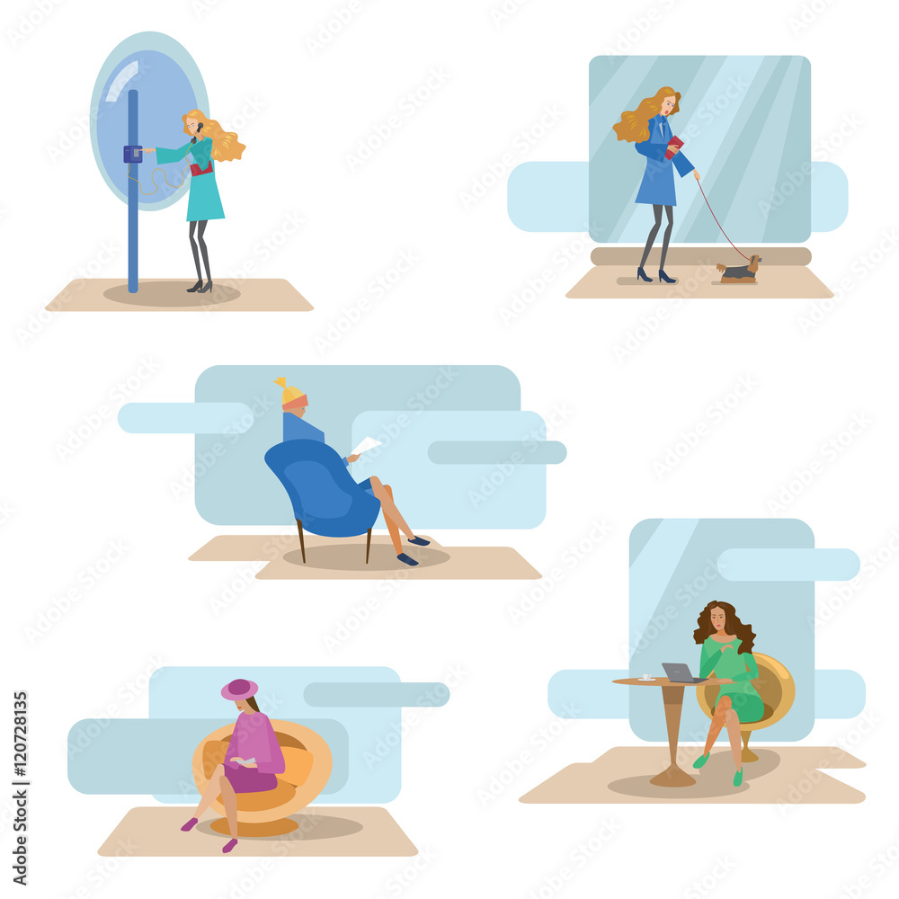 Obraz premium Girl in the city, vector illustration.