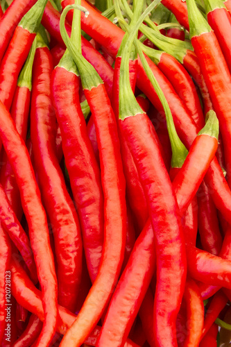 Hot red peppers for sale at a farmer's market